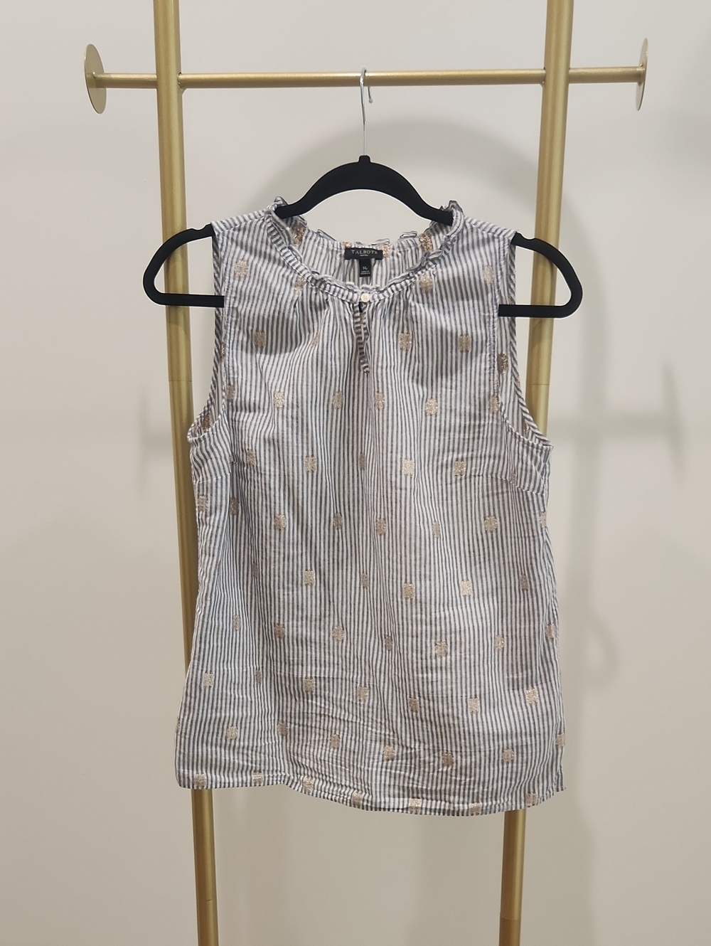 Talbots Blue & White Striped Embroidered Sleeveless Camisole